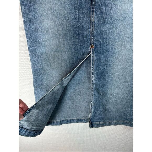 Vintage Y2K Denim Midi Skirt Blue Wash Split Hem Stretch Jeans Western Style - Picture 3 of 11